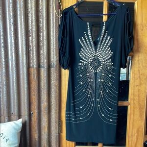 BISOU BISOU Black Dress with Silver Embellishments, Size ML